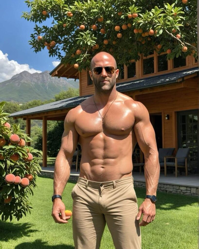 Jason Statham not wearing a shirt